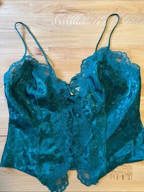 Vintage Victoria's Secret Teal Lace-Trim Satin Camisole